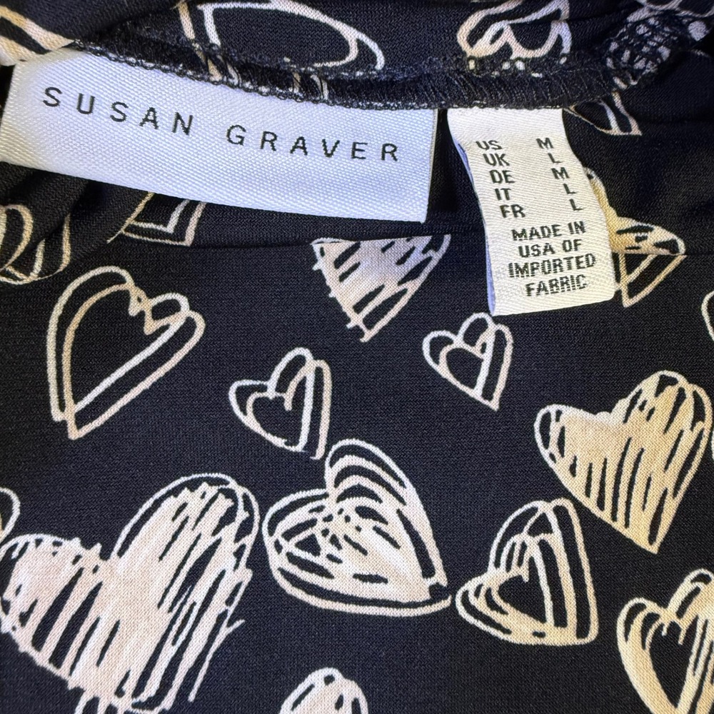 Susan Graver Black Heart Print Mock Neck Bell Sleeve Tunic Top M Stretch comfort - Picture 4 of 10